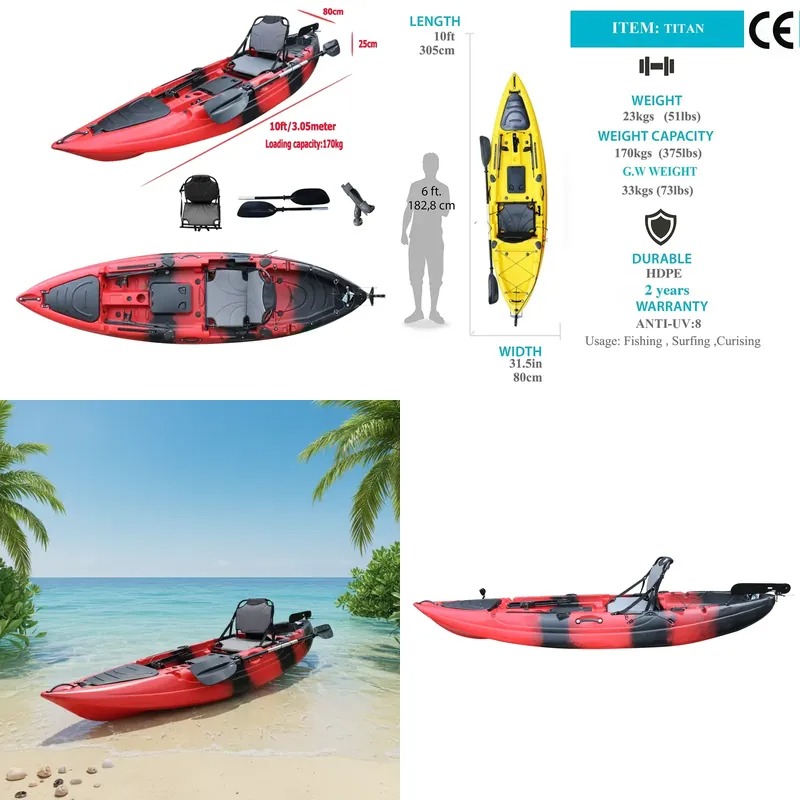 Fishing Boat Paddle - 10ft Enkelzitplaats Zit-op-vissende peddelkajak met elektrische