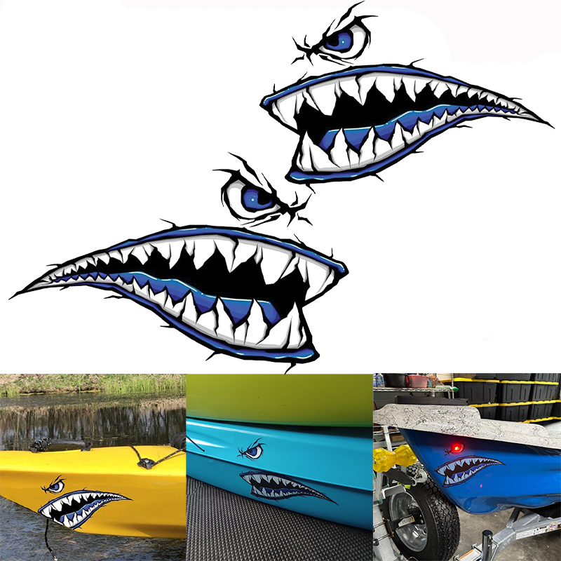Fishing Boat Paddle - 2PCS Haaientanden Mond Boot Stickers Waterdicht
